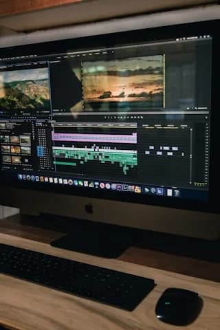 Desktop monitor showing video editing software