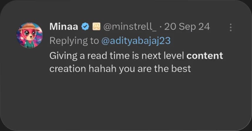 X reply from Minaa praising Elcara's content