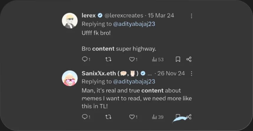 X reply from lerex praising Elcara's content
