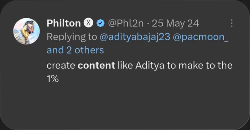 X reply from Philton praising Elcara's content