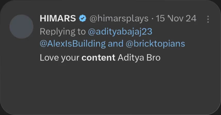 X reply from HIMARS praising Elcara's content