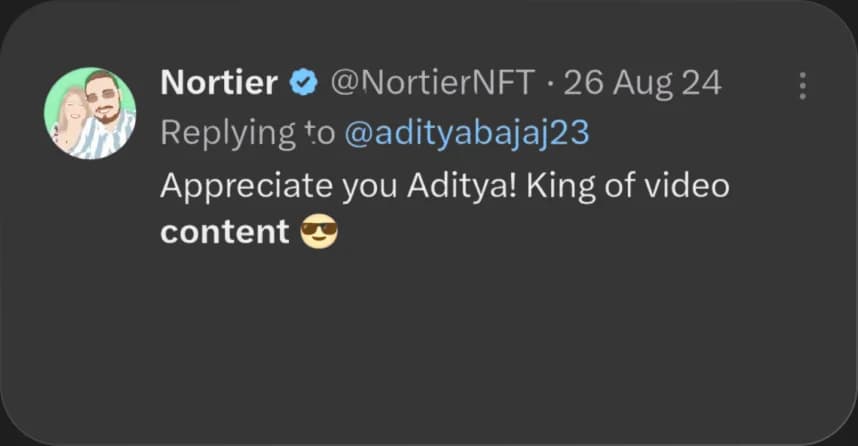X reply from Nortier praising Elcara's content