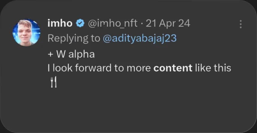 X reply from imho praising Elcara's content